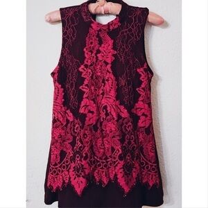 Maurices contrast floral lace mock neck top nwot